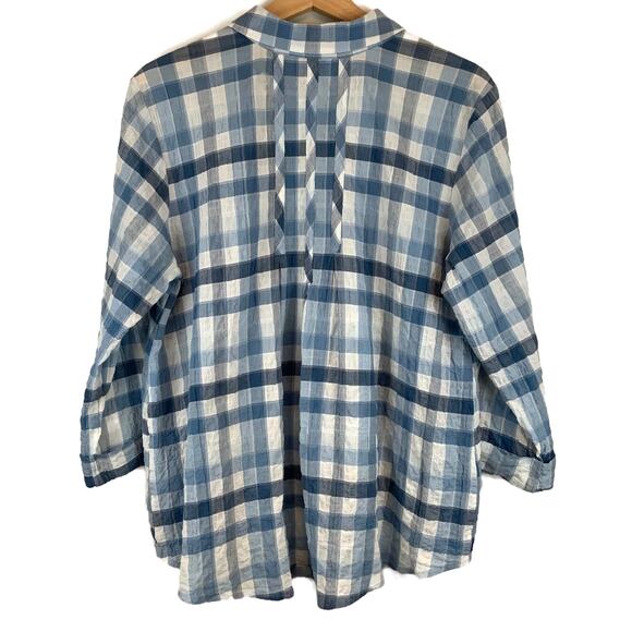Habitat Cotton Pucker Weave Plaid Button Up Blouse Women's Size M - Picture 2 of 5